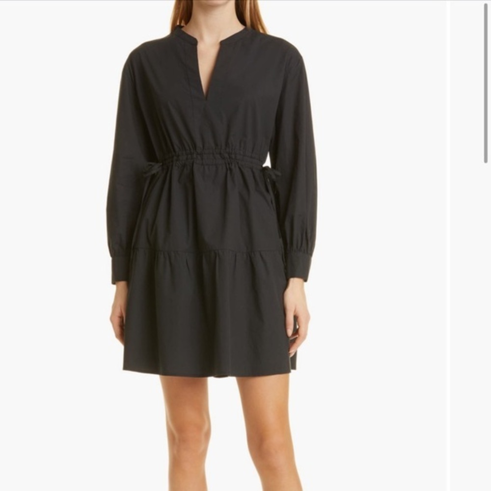 RAILS Black Organic Cotton Ivy Tiered Long Sleeve Dress Side‎ Ties Size Small
